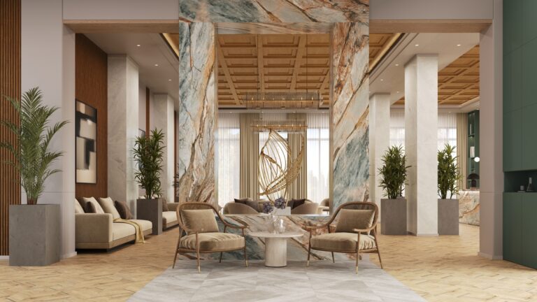 sustainable and luxurious hotel lobby